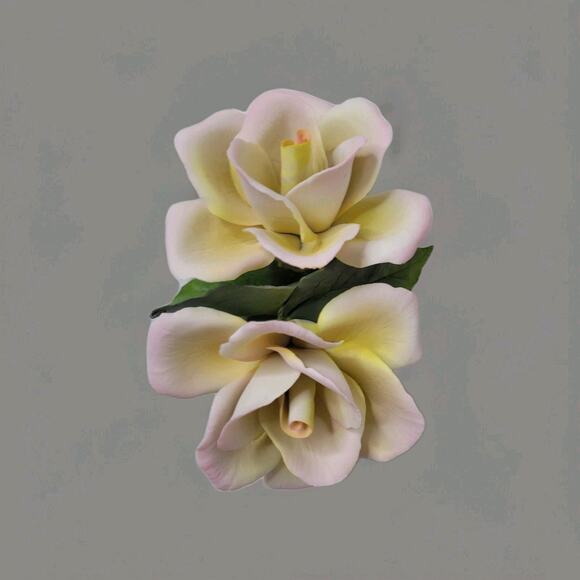 Napoleon Capodimonte Porcelain Yellow &Blush Double Rose Sculpture Made in Italy - Picture 3 of 10